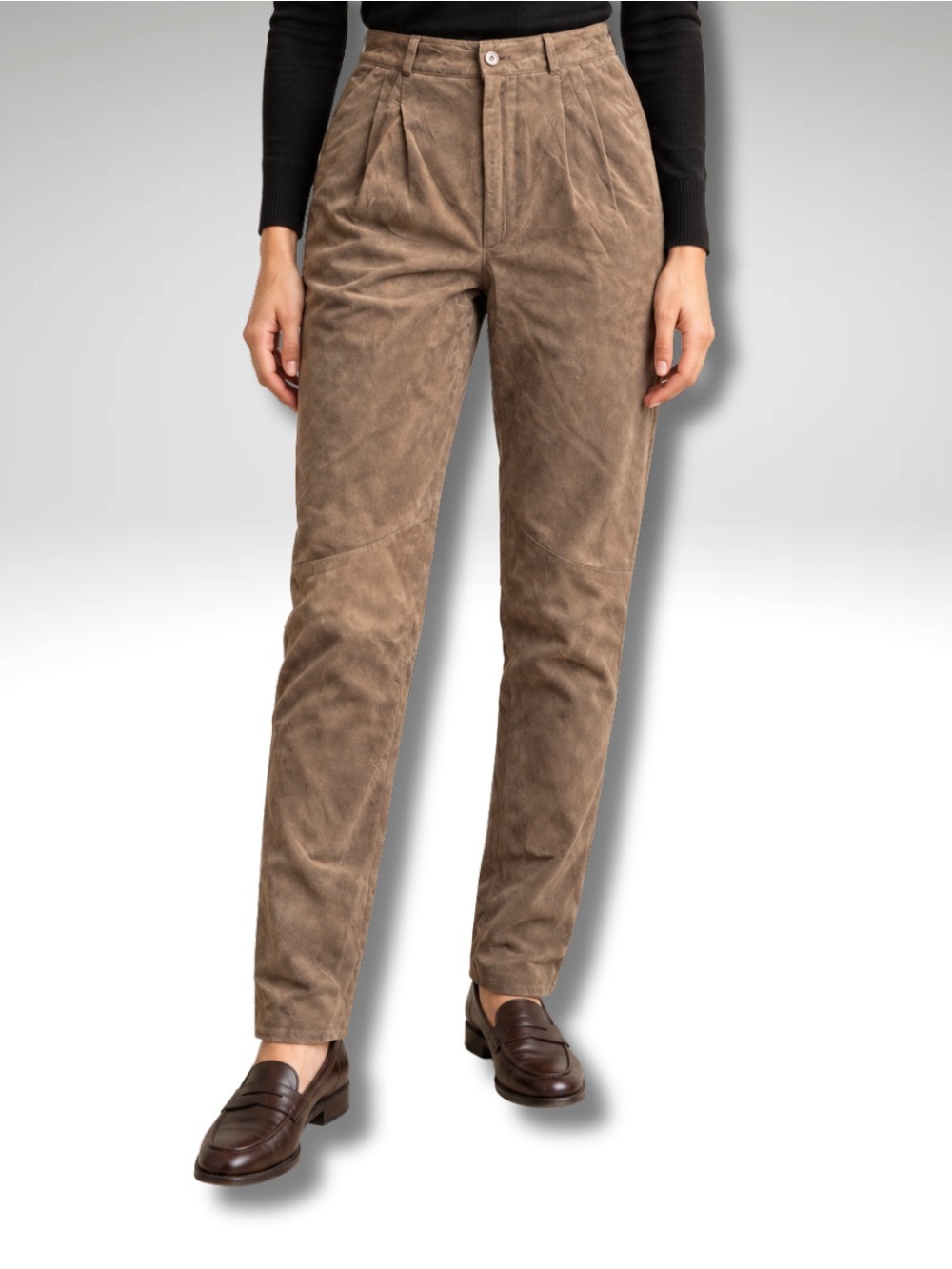 Vintage Vakko Camel Suede Leather High Waist Tapered Pants 7/8